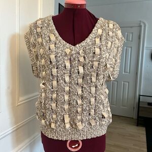 Vintage Knit Sweater Vest in Beige and Cream